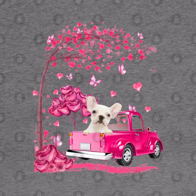 Valentine's Day Love Pickup Truck White French Bulldog by cyberpunk art